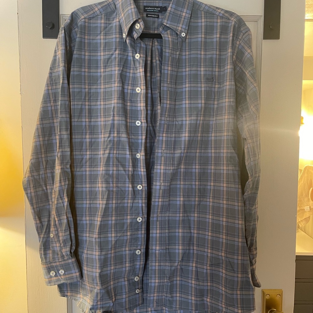 Southern Marsh Blue and Gray Plaid Casual Shirt